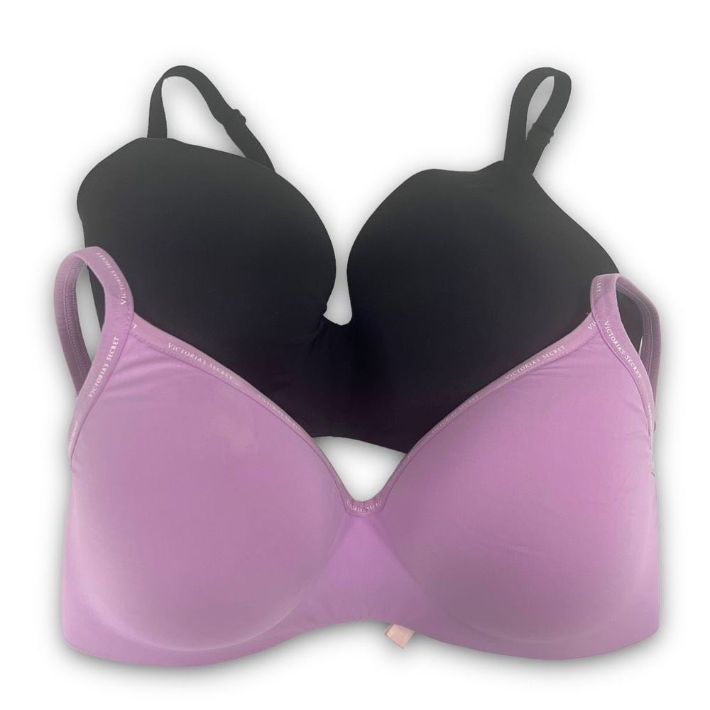Victoria's Secret Purple Black Lightly Lined Wireless T-Shirt Bra Lot Of 2 36DDD